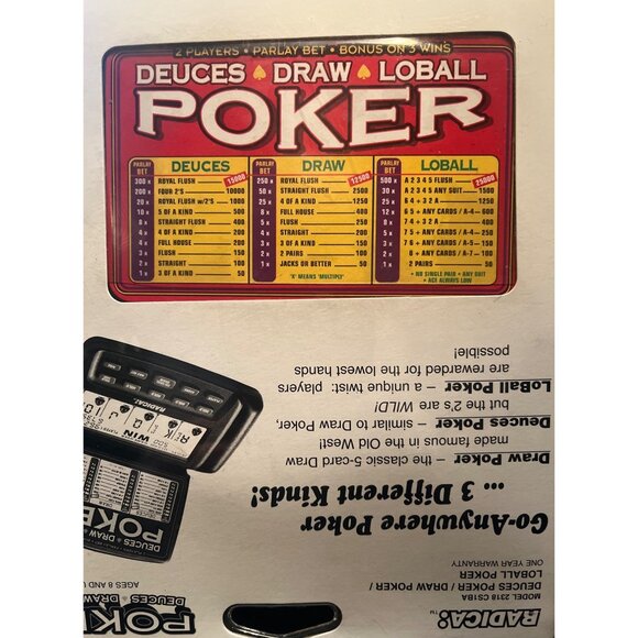 Radica Poker Handheld Game Deuces/Draw/Lobal 3-In-1 Protective Lid Extra Large L - Picture 3 of 4